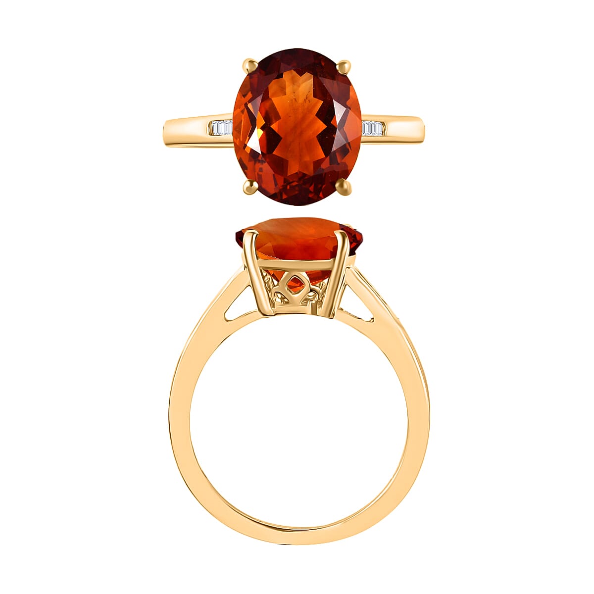 Luxoro Premium Red Citrine and G-H I3 Diamond 4.23 ctw Ring in 10K Yellow Gold (Size  10.5) (Del. in 10-12 Days) image number 3