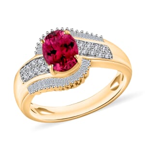 Luxoro AAA Ouro Fino Rubellite and G-H I2 Diamond 1.76 ctw Ring in 14K Yellow Gold (Size  10.0)