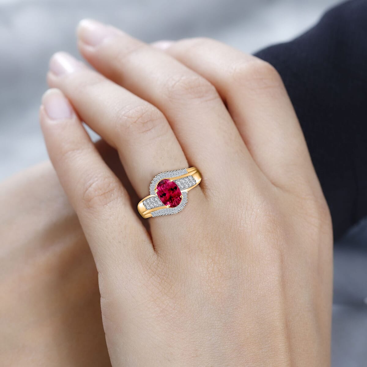 Luxoro AAA Ouro Fino Rubellite and G-H I2 Diamond 1.76 ctw Ring in 14K Yellow Gold (Size  10.0) image number 1