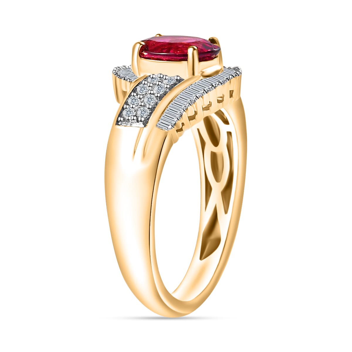 Luxoro AAA Ouro Fino Rubellite and G-H I2 Diamond 1.76 ctw Ring in 14K Yellow Gold (Size  10.0) image number 2