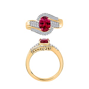 Luxoro AAA Ouro Fino Rubellite and G-H I2 Diamond 1.76 ctw Ring in 14K Yellow Gold (Size  10.0) (Del. in 10-12 Days)
