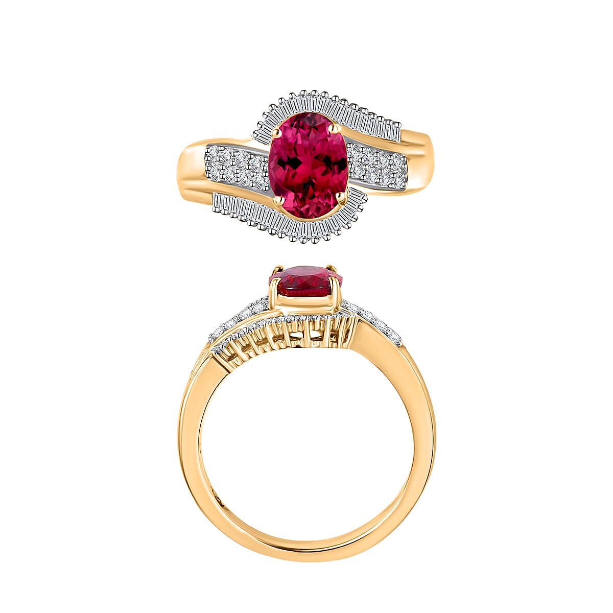 Luxoro AAA Ouro Fino Rubellite and G-H I2 Diamond 1.76 ctw Ring in 14K Yellow Gold (Size  4.5) (Del. in 10-12 Days) image number 3