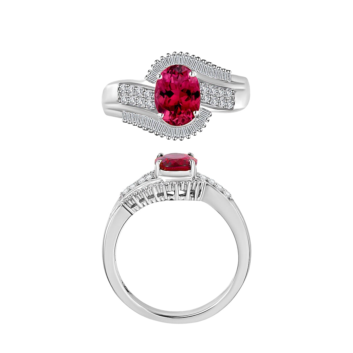 Luxoro AAA Ouro Fino Rubellite and G-H I2 Diamond 1.76 ctw Ring in 14K White Gold (Size  10.0) (Del. in 10-12 Days) image number 3