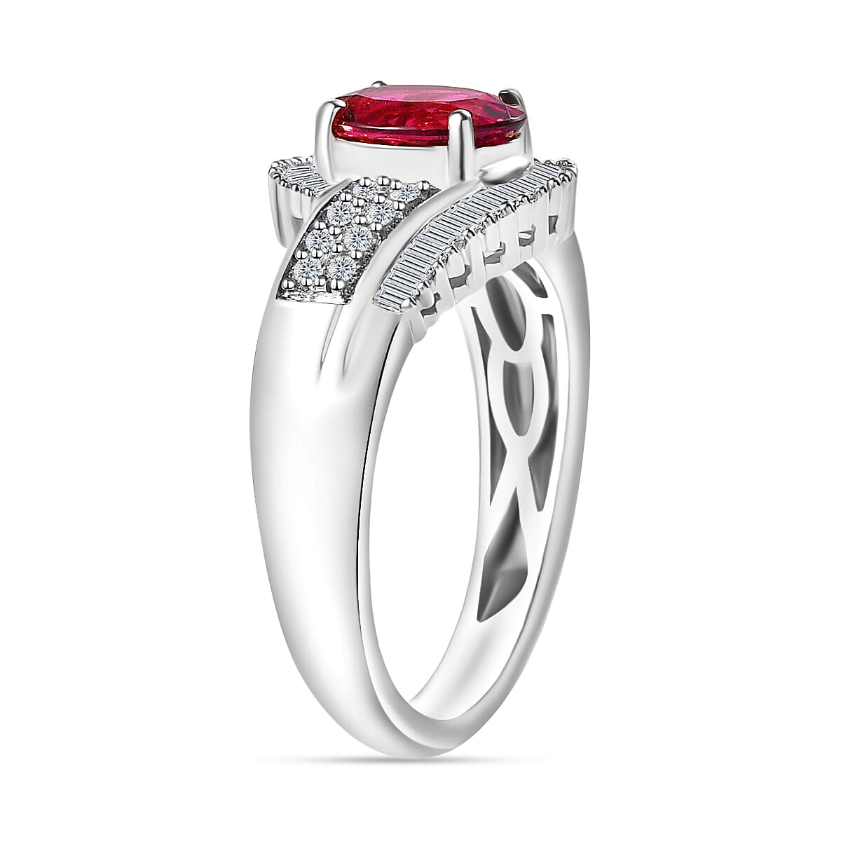 Luxoro AAA Ouro Fino Rubellite and G-H I2 Diamond 1.76 ctw Ring in 14K White Gold (Size  9.5) (Del. in 10-12 Days) image number 2