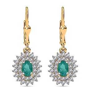 Luxoro Premium Kagem Zambian Emerald and G-H I2 Diamond Earrings in 14K Yellow Gold 1.67 ctw (Del. in 10-12 Days)