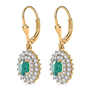 Luxoro Premium Kagem Zambian Emerald and G-H I2 Diamond Earrings in 14K Yellow Gold 1.67 ctw (Del. in 10-12 Days)