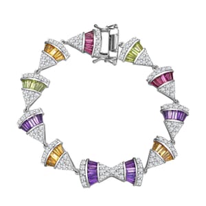 GP Royal Art Deco Collection Premium Orissa Rhodolite Garnet and Multi Gemstones 10.35 ctw Bracelet in Rhodium Over Sterling Silver (7.25 In)