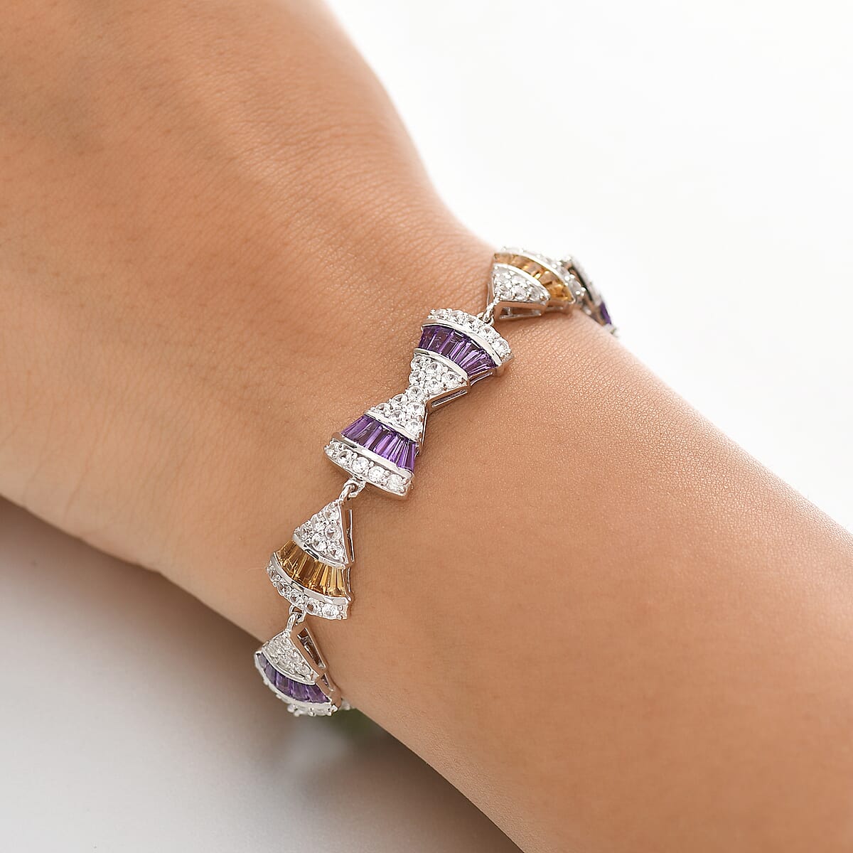 GP Royal Art Deco Collection Premium Orissa Rhodolite Garnet and Multi Gemstones 10.35 ctw Bracelet in Rhodium Over Sterling Silver (7.25 In) image number 2