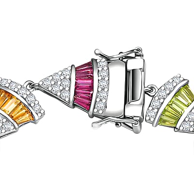 GP Royal Art Deco Collection Premium Orissa Rhodolite Garnet and Multi Gemstones 10.35 ctw Bracelet in Rhodium Over Sterling Silver (7.25 In)