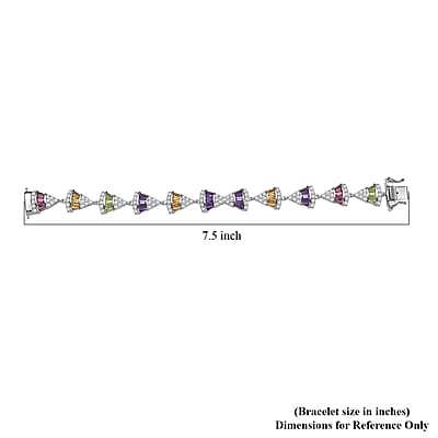 GP Royal Art Deco Collection Premium Orissa Rhodolite Garnet and Multi Gemstones 10.35 ctw Bracelet in Rhodium Over Sterling Silver (7.25 In)