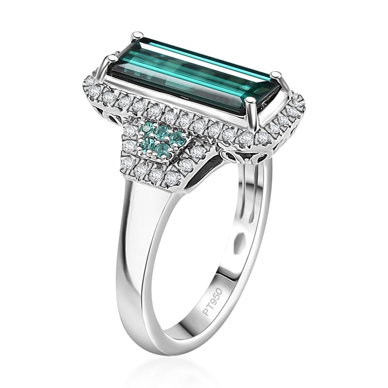 Certified & Appraised Rhapsody AAAA Monte Belo Indicolite, Paraiba Tourmaline and E-F VS Diamond 4.00 ctw Ring in 950 Platinum (Size 10.0)