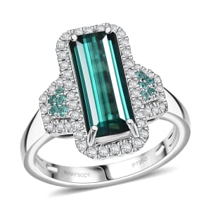 Certified & Appraised Rhapsody AAAA Monte Belo Indicolite, Paraiba Tourmaline and E-F VS2 Diamond 4.00 ctw Ring in 950 Platinum (Size 6.0)