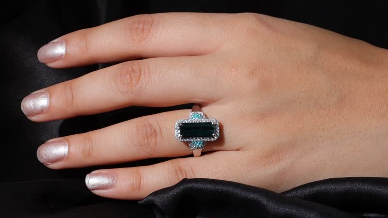 Certified & Appraised Rhapsody AAAA Monte Belo Indicolite, Paraiba Tourmaline and E-F VS2 Diamond 4.00 ctw Ring in 950 Platinum (Size 6.0)