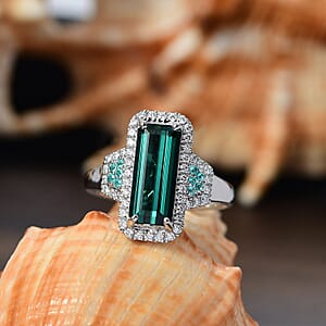Certified & Appraised Rhapsody AAAA Monte Belo Indicolite, Paraiba Tourmaline and E-F VS Diamond 4.00 ctw Ring in 950 Platinum (Size 6.0)