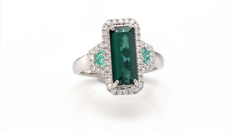 Certified & Appraised Rhapsody AAAA Monte Belo Indicolite, Paraiba Tourmaline and E-F VS2 Diamond 4.00 ctw Ring in 950 Platinum (Size 6.0)