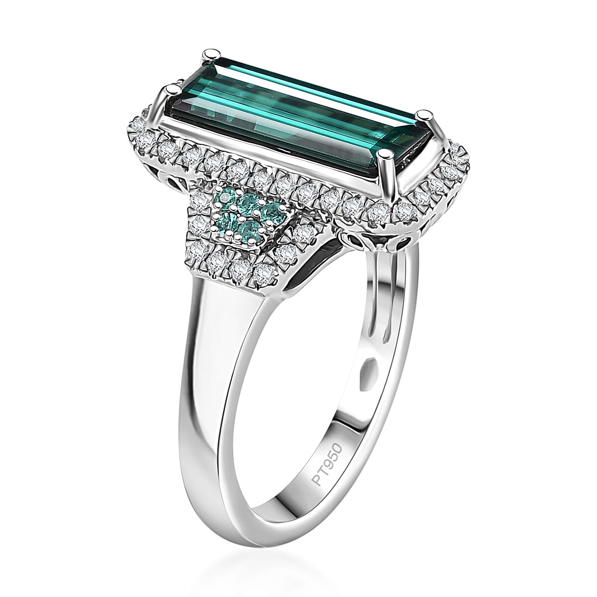 Certified & Appraised Rhapsody AAAA Monte Belo Indicolite, Paraiba Tourmaline and E-F VS Diamond 4.00 ctw Ring in 950 Platinum (Size 7.0) image number 3