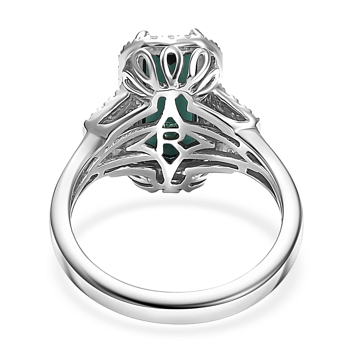 Certified & Appraised Rhapsody AAAA Monte Belo Indicolite, Paraiba Tourmaline and E-F VS Diamond 4.00 ctw Ring in 950 Platinum (Size 7.0) image number 4