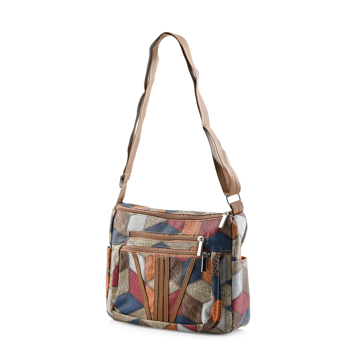 Multi Navy Faux Leather Shoulder Bag with Adjustable Strap - One Size image number 1