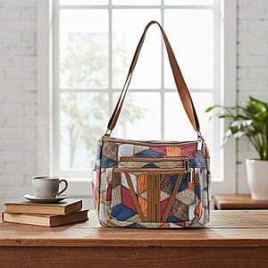 Multi Navy Faux Leather Shoulder Bag with Adjustable Strap