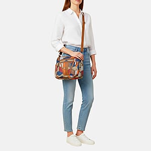 Multi Navy Faux Leather Shoulder Bag with Adjustable Strap