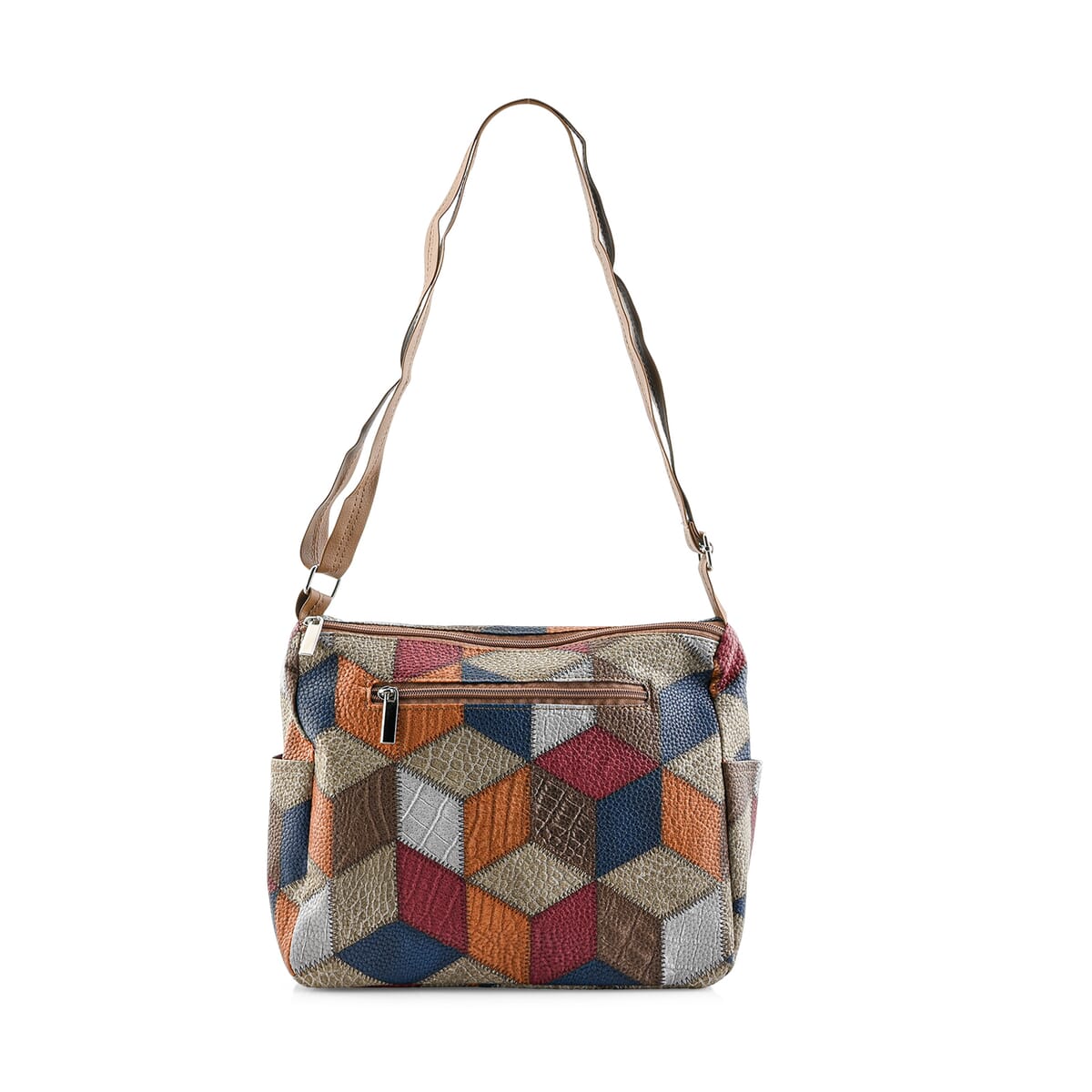 Multi Navy Faux Leather Shoulder Bag with Adjustable Strap - One Size image number 3