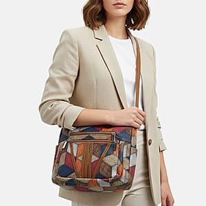 Multi Navy Faux Leather Shoulder Bag with Adjustable Strap