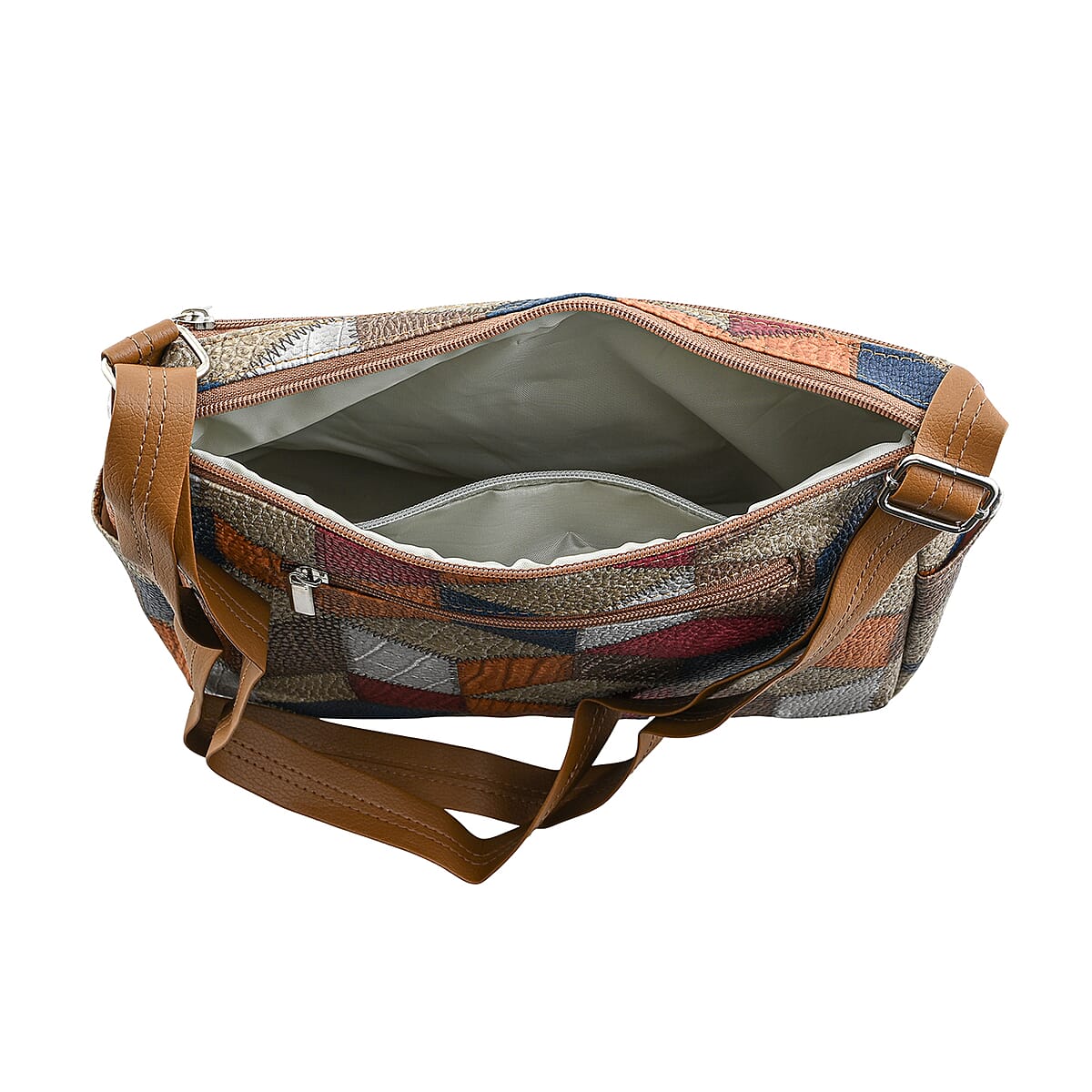 Multi Navy Faux Leather Shoulder Bag with Adjustable Strap image number 6