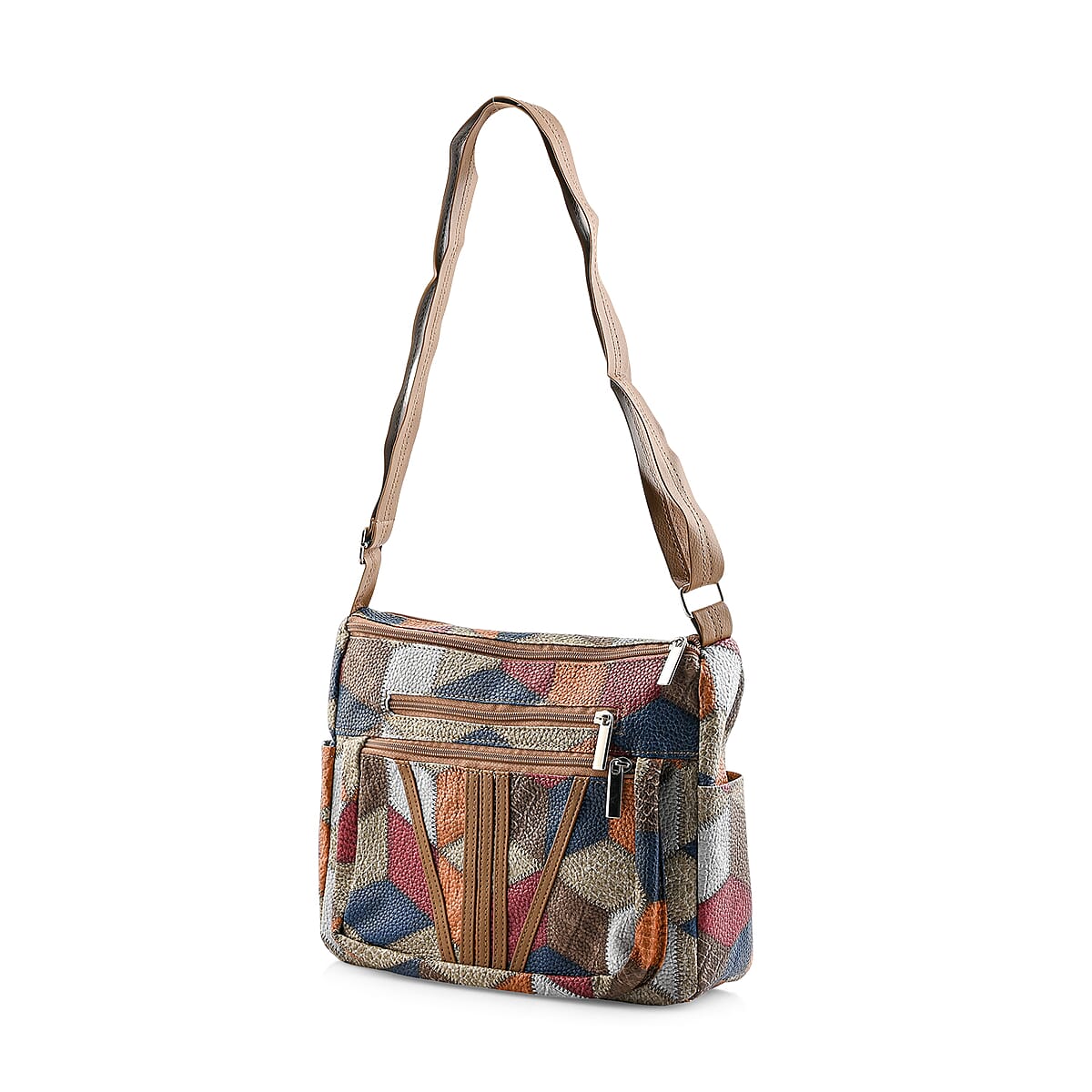 Multi Navy Faux Leather Shoulder Bag with Adjustable Strap image number 7