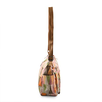 Multi Pink Faux Leather Shoulder Bag with Adjustable Strap