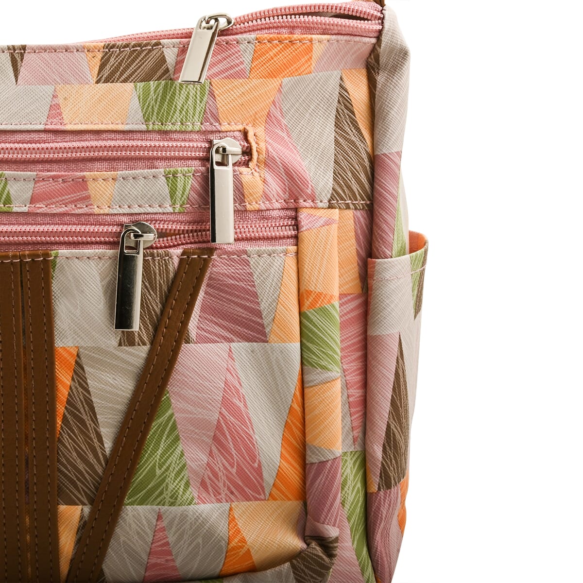 Multi Pink Faux Leather Shoulder Bag with Adjustable Strap - One Size image number 5