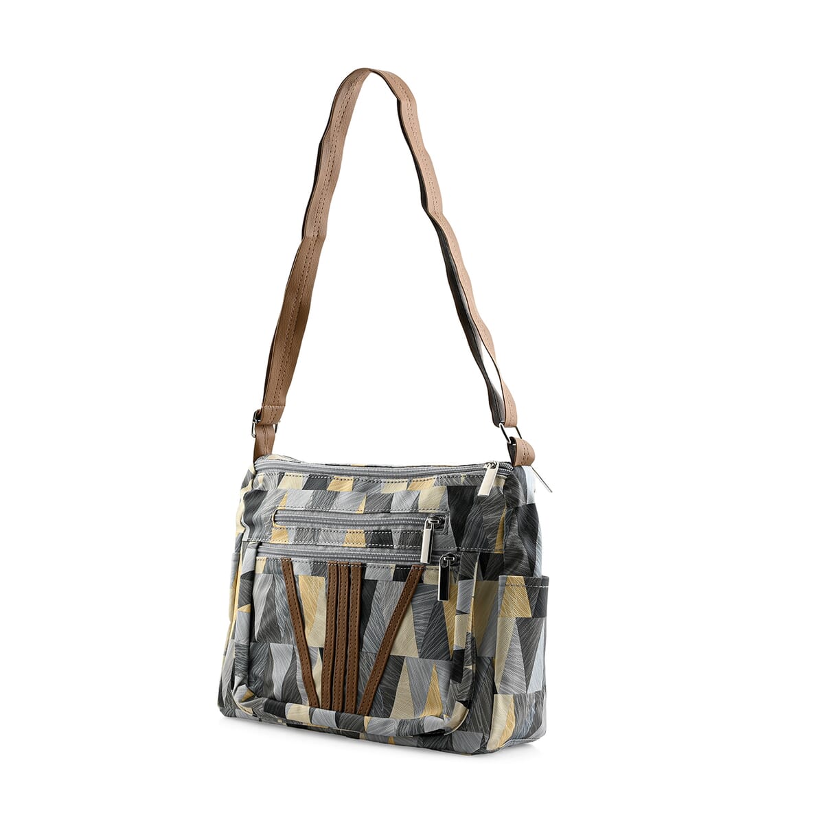 Multi Gray Faux Leather Shoulder Bag with Adjustable Strap - One Size image number 1