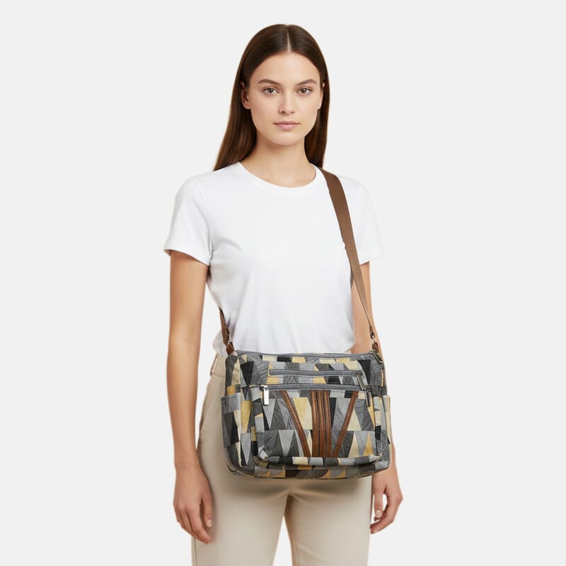 Multi Gray Faux Leather Shoulder Bag with Adjustable Strap