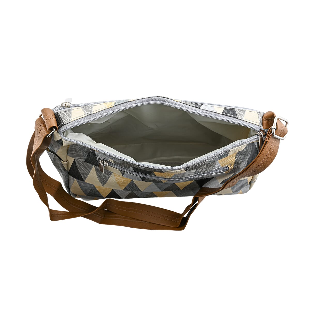 Multi Gray Faux Leather Shoulder Bag with Adjustable Strap - One Size image number 4