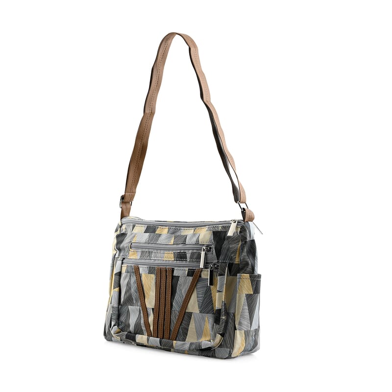 Multi Gray Faux Leather Shoulder Bag with Adjustable Strap