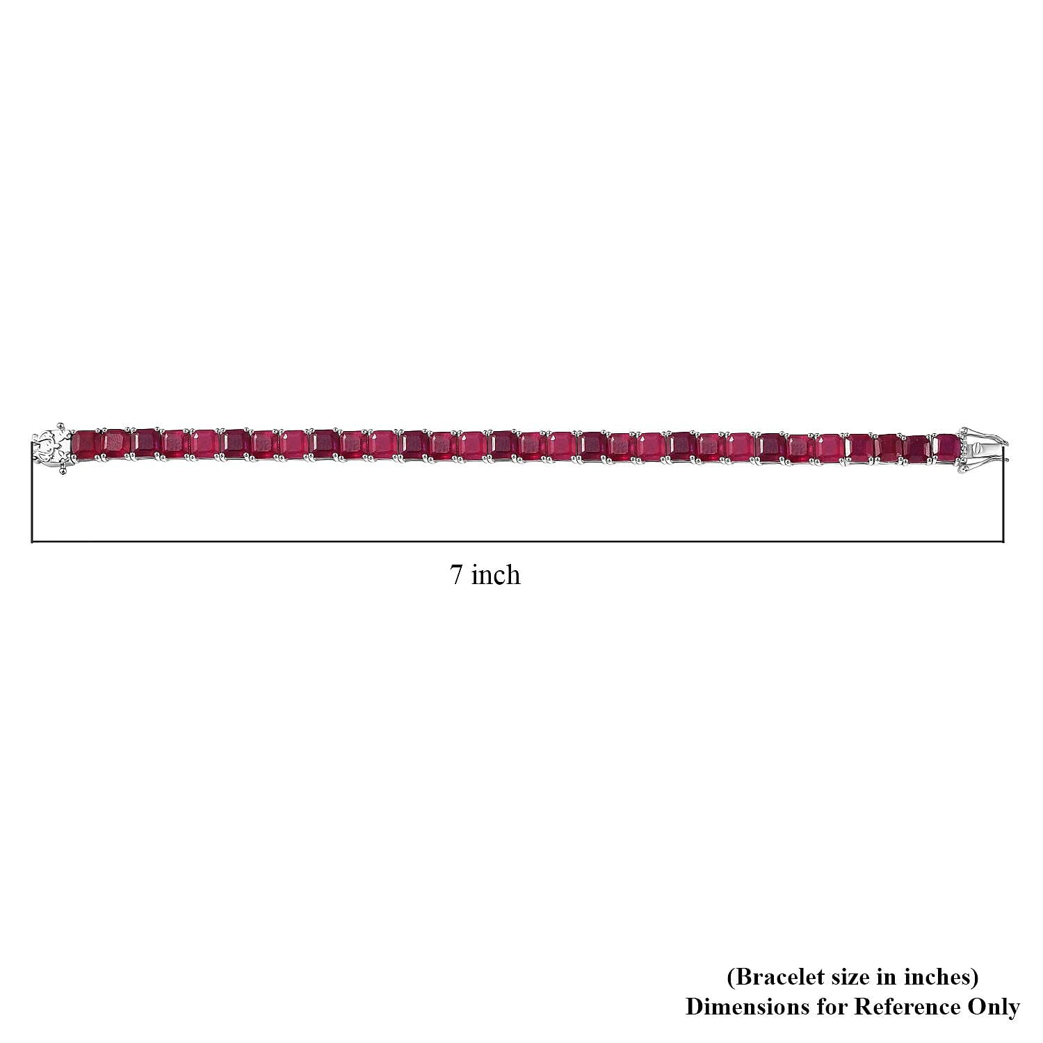 D'Joy Asscher Cut Niassa Ruby FF Regal Lineage 29.15 ctw Bracelet in Rhodium Over Sterling Silver (6.50 In)