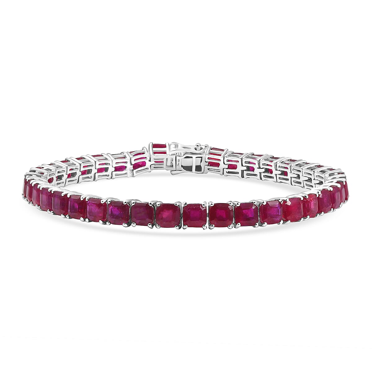 Asscher Cut Niassa Ruby (FF) 33.00 ctw Regal Lineage Bracelet in Rhodium Over Sterling Silver (7.25 In) image number 0