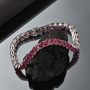D'Joy Asscher Cut Niassa Ruby (FF) 33.00 ctw Regal Lineage Bracelet in Rhodium Over Sterling Silver (7.25 In)