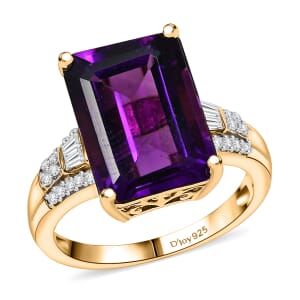 D'Joy AAA Lusaka Amethyst and Moissanite 7.10 ctw Majestic Ring in 18K Vermeil Yellow Gold Over Sterling Silver (Size 10.0)