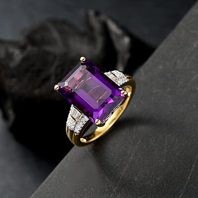 D'Joy AAA Lusaka Amethyst and Moissanite 7.10 ctw Majestic Ring in 18K Vermeil Yellow Gold Over Sterling Silver (Size 10.0)