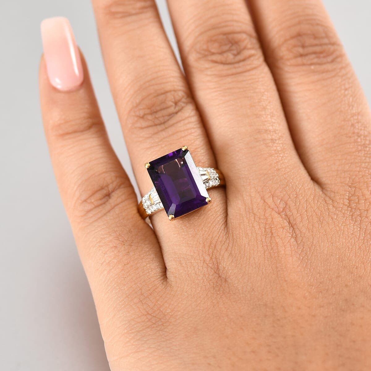 D'Joy AAA Lusaka Amethyst and Moissanite 7.10 ctw Majestic Ring in 18K Vermeil Yellow Gold Over Sterling Silver (Size 10.0) image number 2