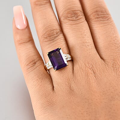 D'Joy AAA Lusaka Amethyst and Moissanite 7.10 ctw Majestic Ring in 18K Vermeil Yellow Gold Over Sterling Silver (Size 10.0)
