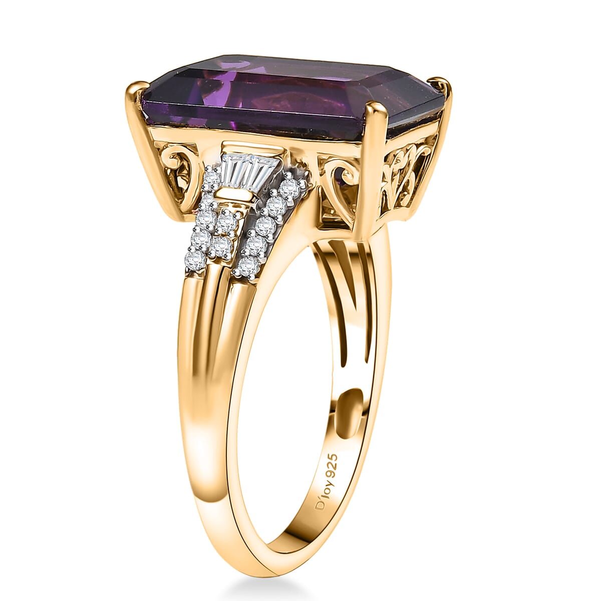 D'Joy AAA Lusaka Amethyst and Moissanite 7.10 ctw Majestic Ring in 18K Vermeil Yellow Gold Over Sterling Silver (Size 10.0) image number 3