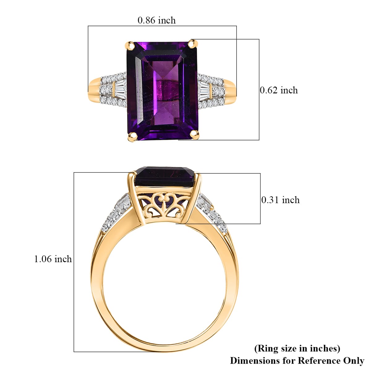 D'Joy AAA Lusaka Amethyst and Moissanite 7.10 ctw Majestic Ring in 18K Vermeil Yellow Gold Over Sterling Silver (Size 10.0) image number 5