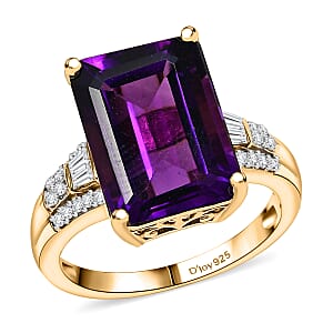 D'Joy AAA Lusaka Amethyst and Moissanite 7.10 ctw Majestic Ring in 18K Vermeil Yellow Gold Over Sterling Silver (Size 11.0)