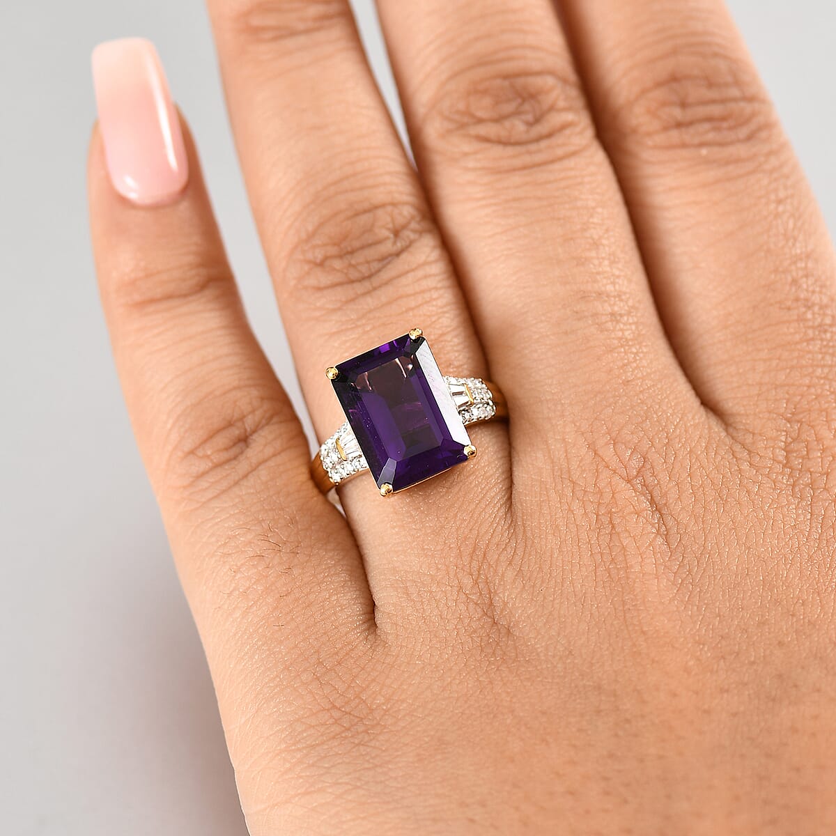 D'Joy AAA Lusaka Amethyst and Moissanite 7.10 ctw Majestic Ring in 18K Vermeil Yellow Gold Over Sterling Silver (Size 6.0) image number 2