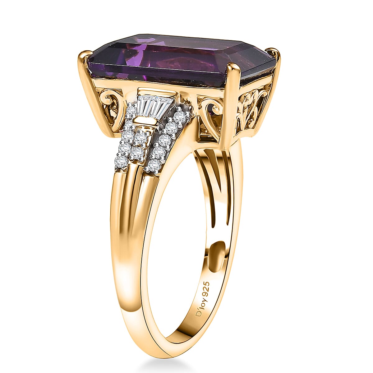 D'Joy AAA Lusaka Amethyst and Moissanite 7.10 ctw Majestic Ring in 18K Vermeil Yellow Gold Over Sterling Silver (Size 6.0) image number 3