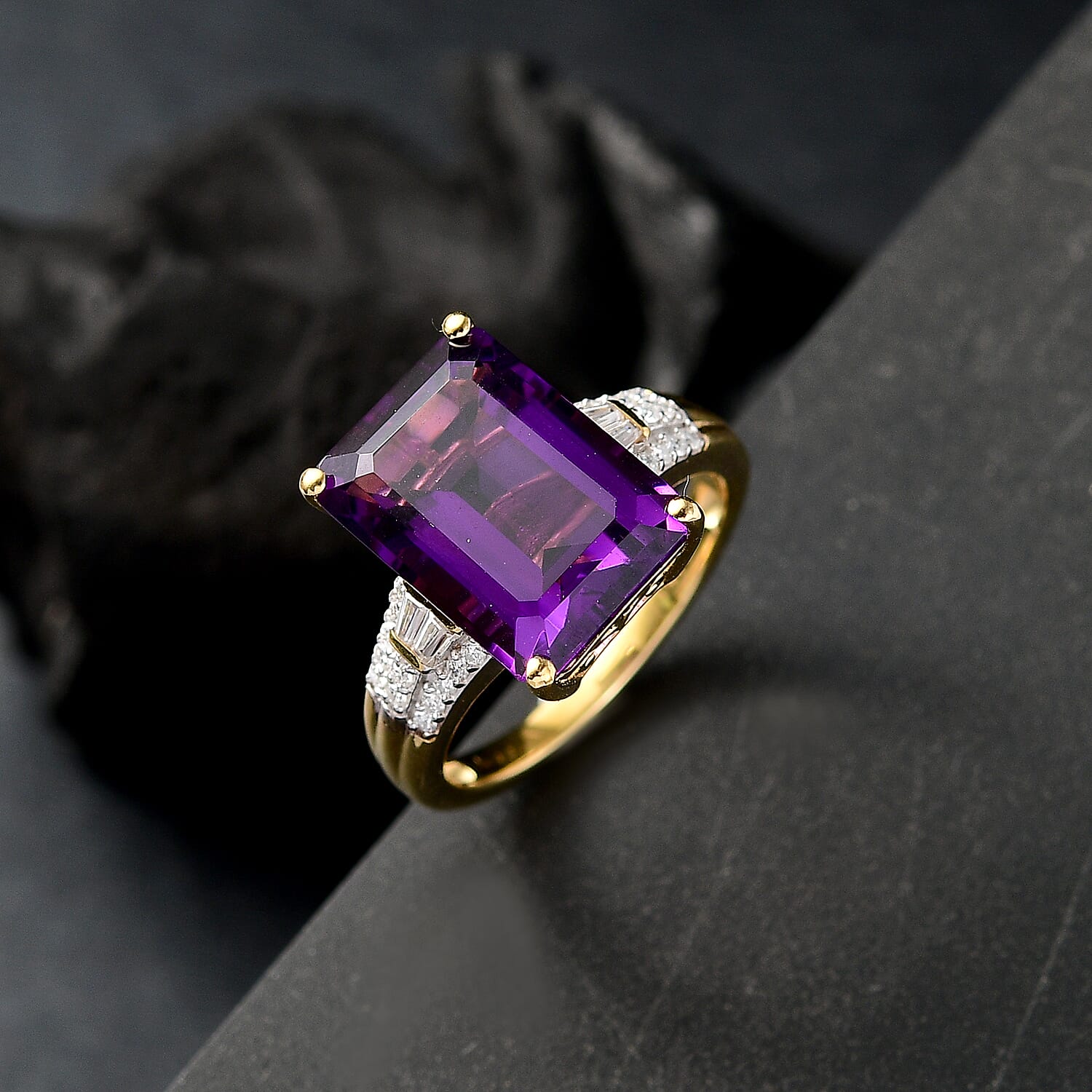AAA Lusaka Amethyst and Moissanite 7.10 ctw Solitaire Ring in 18K Vermeil Yellow Gold Over Sterling Silver (Size 10.0)