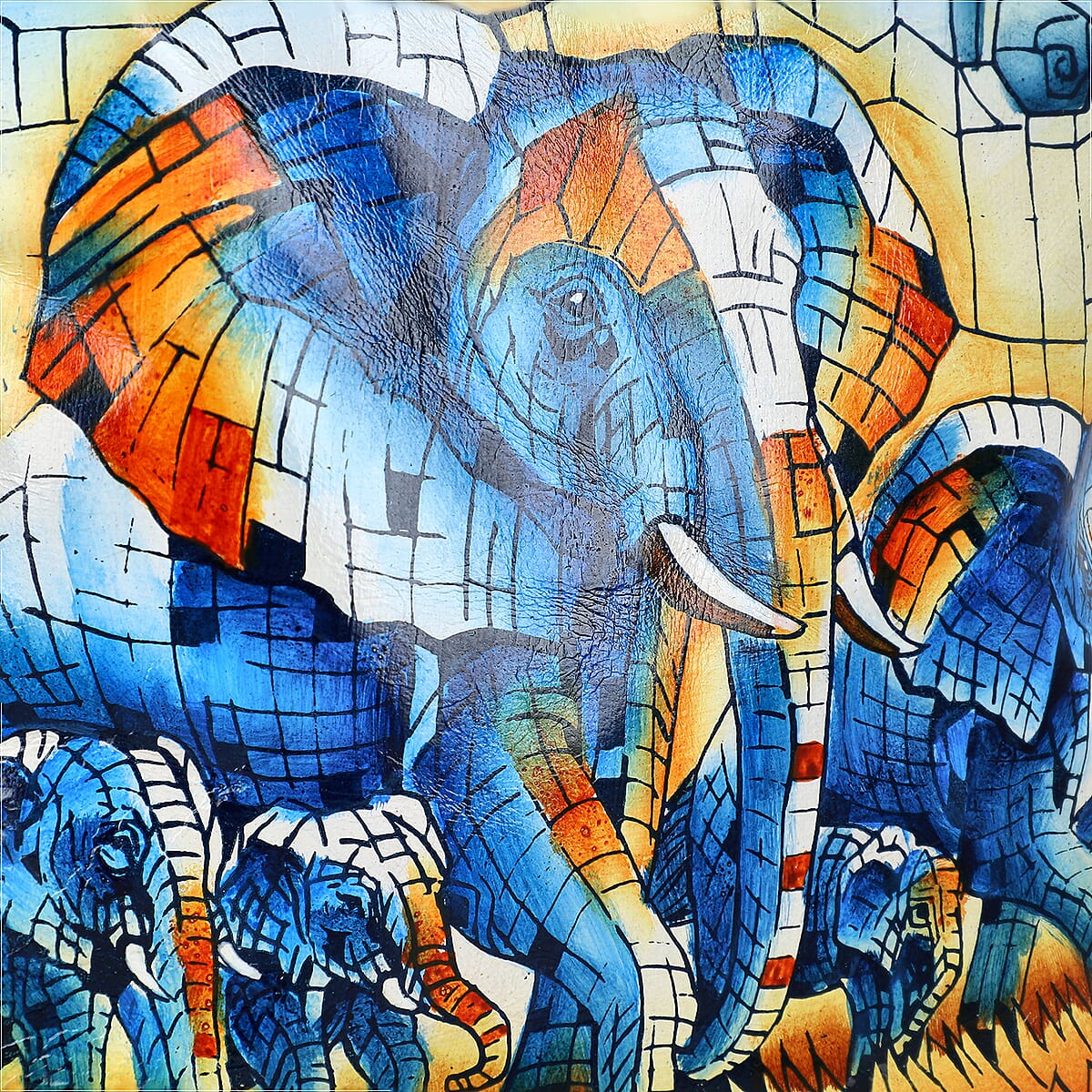 Vivid by Sukriti Blue Elephant Pattern Hand Painted Genuine Leather Crossbody Bag image number 6