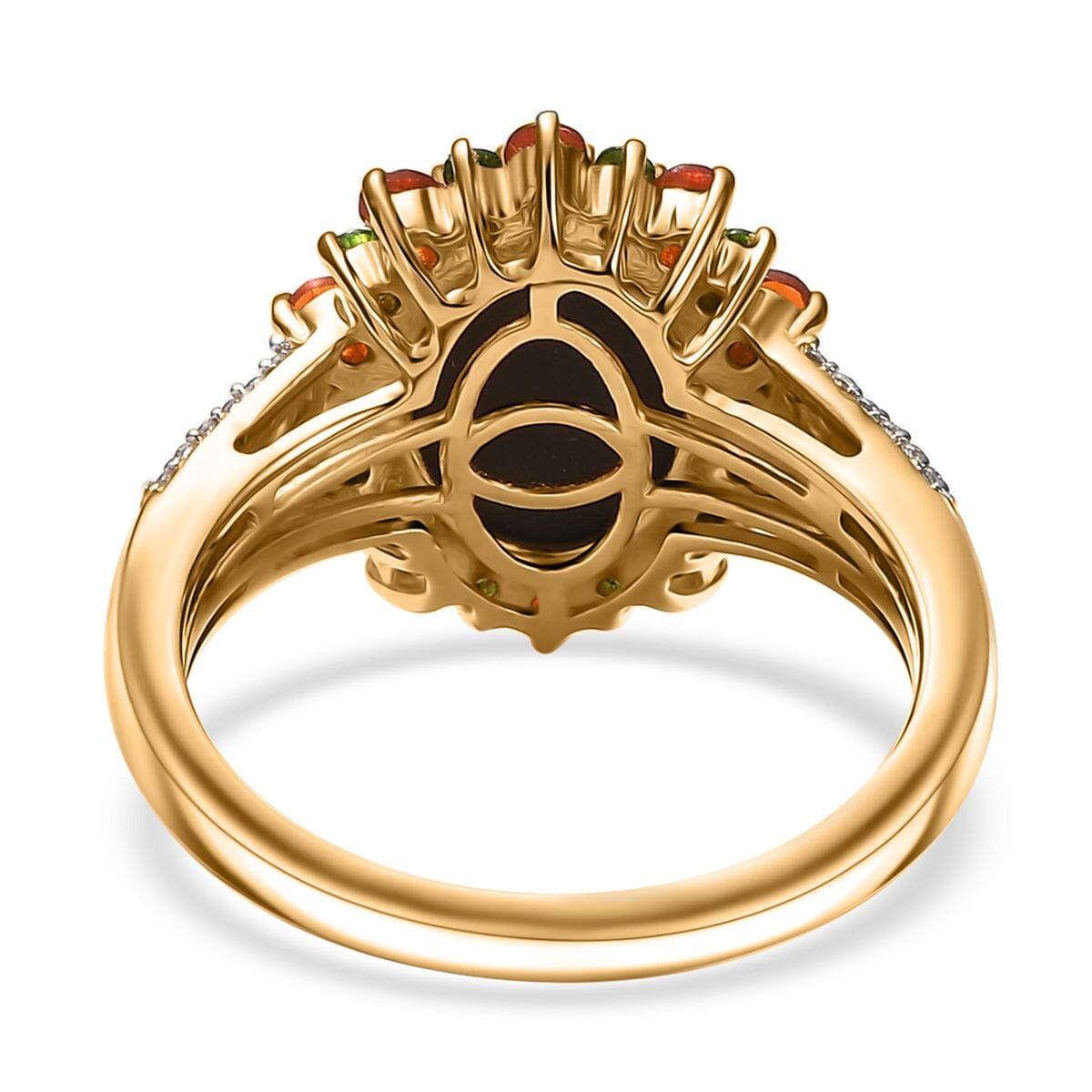 Canadian Ammolite and Multi Gemstone 0.75 ctw Floral Ring in 18K Vermeil Yellow Gold Over Sterling Silver image number 4