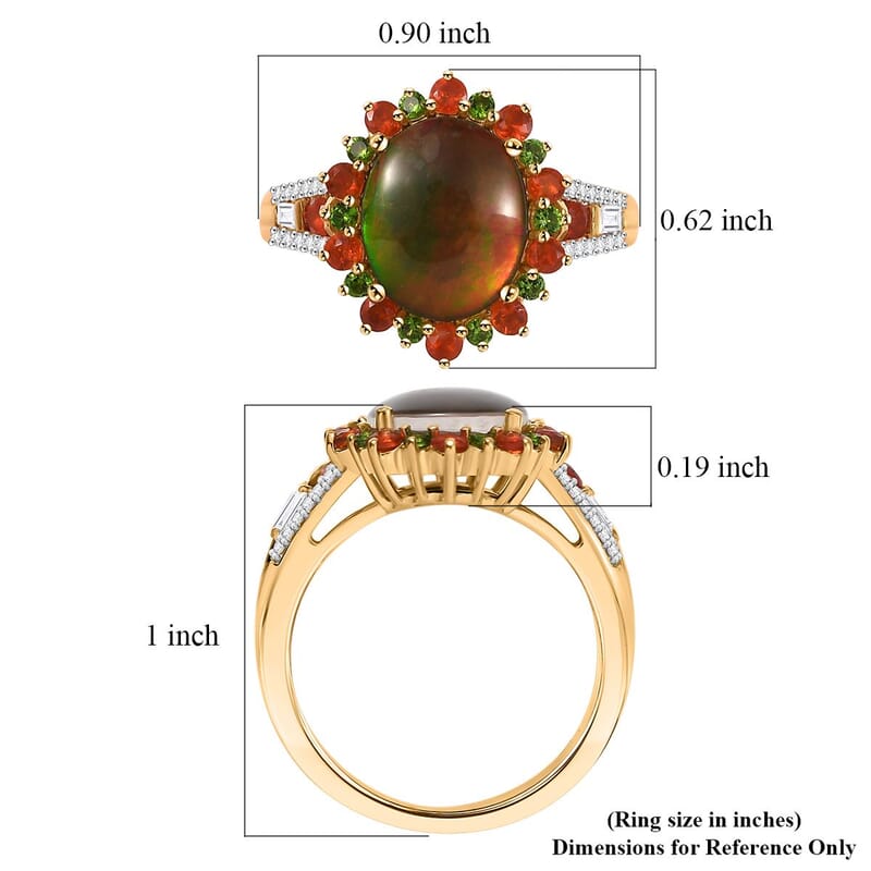 D'Joy Canadian Ammolite and Multi Gemstone 0.75 ctw Floral Ring in 18K Vermeil Yellow Gold Over Sterling Silver (Size 10.0)